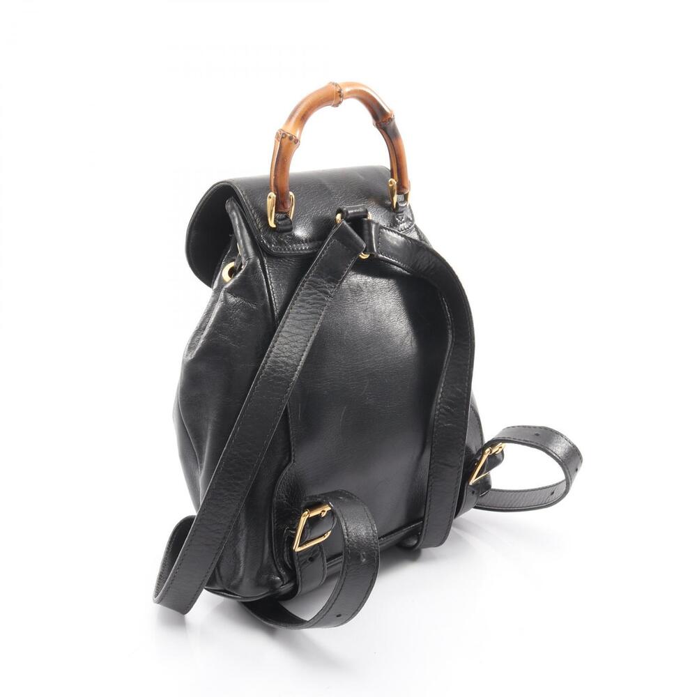 Gucci Bamboo Drawstring Backpack Rucksack Leather Black - Picture 2 of 10